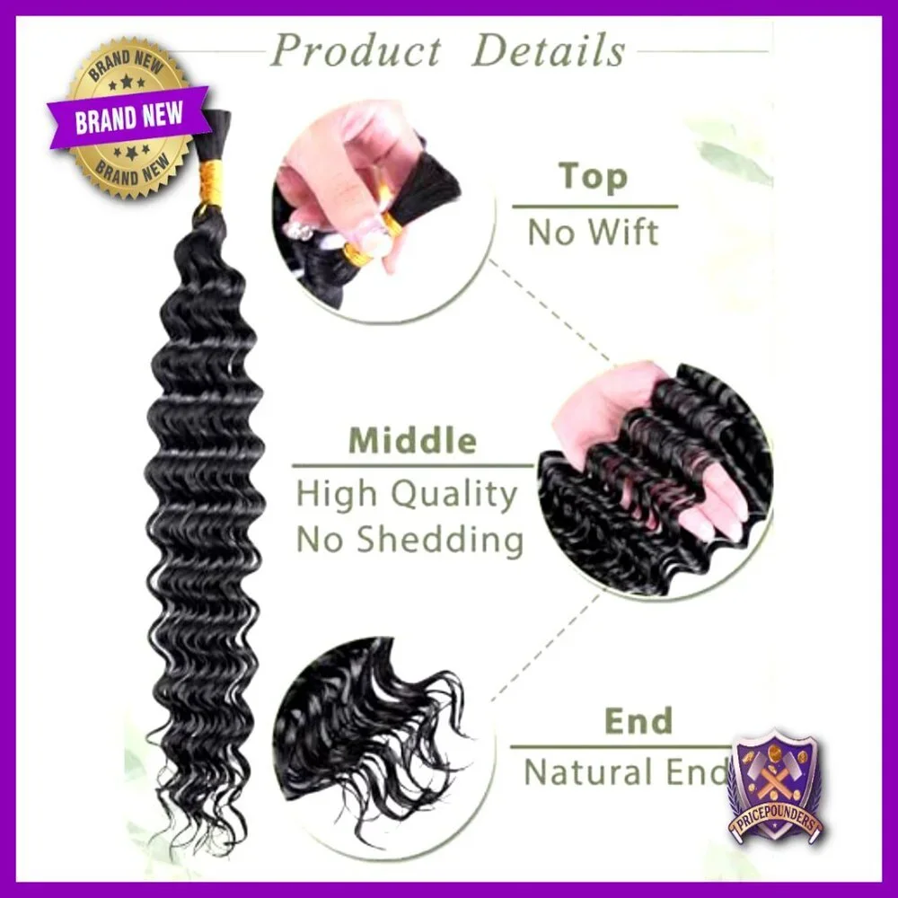 18 Inch Deep Wave Human Hair Extensions for Braiding 4 Bundles 100g